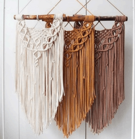 Hand-Knotted Chevron Macrame Wall Art Tapestry