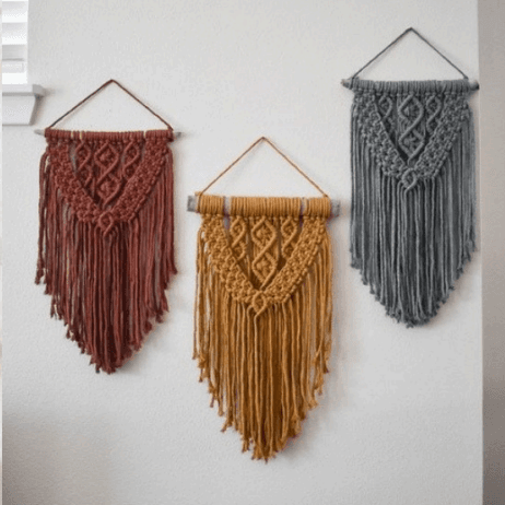 Feather Leaf Motif Macrame Wall Banner